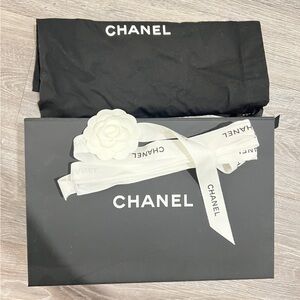 CHANEL Elegant Black Box with White Ribbon